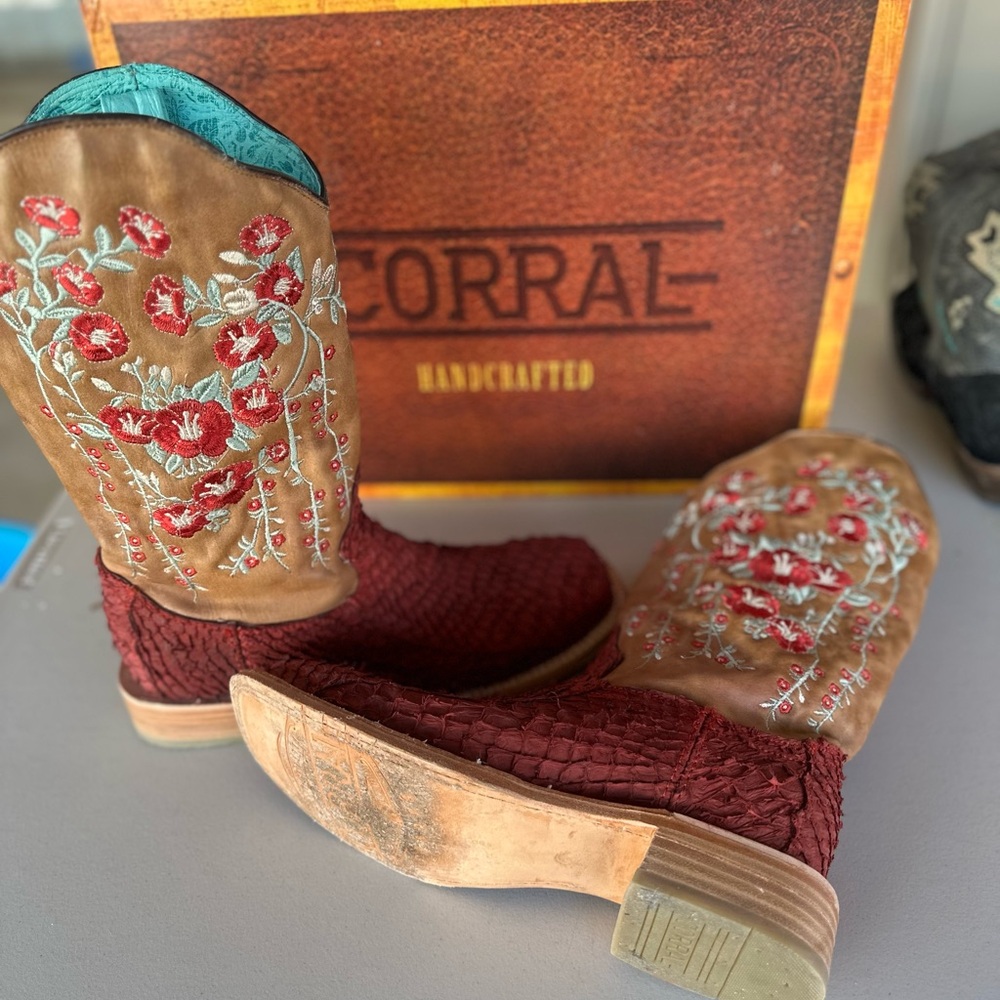 Corral Handcrafted Red and Brown Embroidered Boots